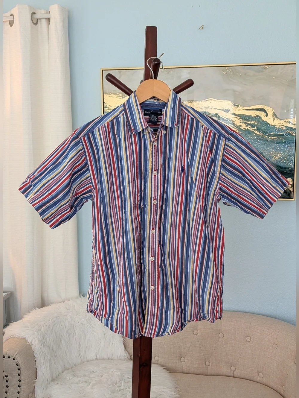 Ralph Lauren Multi-Stripe Button-Down Shirt - Big Boy Sz L (16-18)